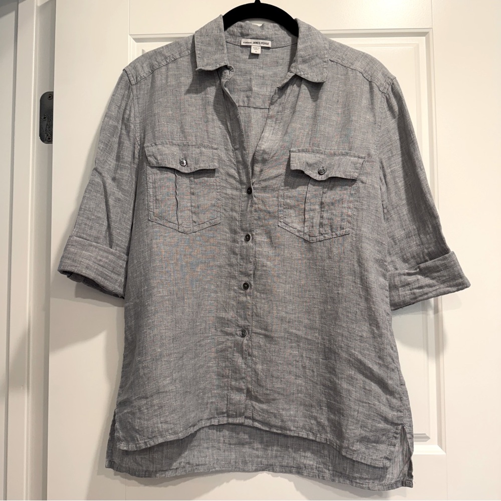 Standard James Perse Button Front Linen Shirt‎ Womens 0 XS Summer Safari Chic